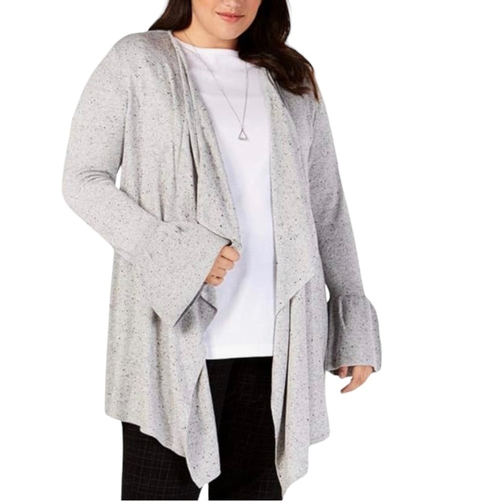 Style & Co. Women's Bell-Sleeve Draped Cardigan Light Grey Heather XL